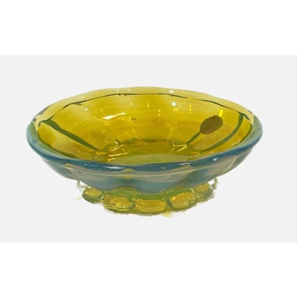 Vintage Murano Art Glass Camer MCM Yellow Blue Small Footed Bowl - Picture 3 of 15